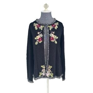 VTG Floral Ribbon Cardigan Whimsigoth Dark Romantic Fairy Sz XL Cottagecore FLAW
